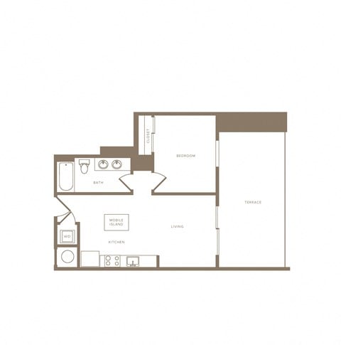 Floor plan for 1 bed, 1 bath, 640 sqft
